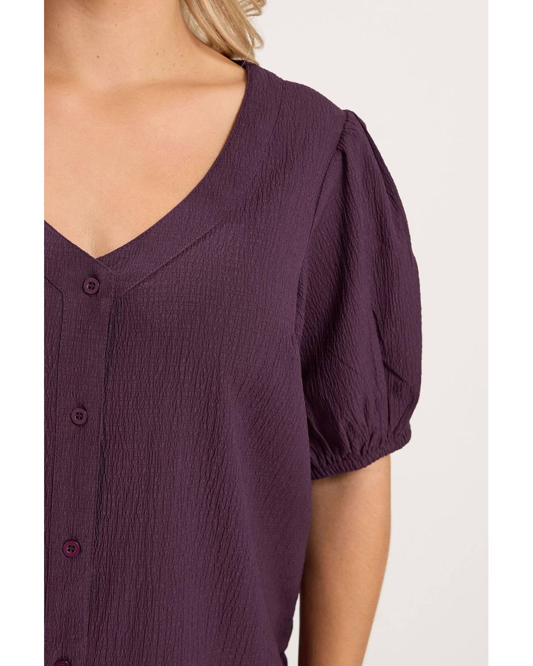 Yours Purple Button Textured Blouse