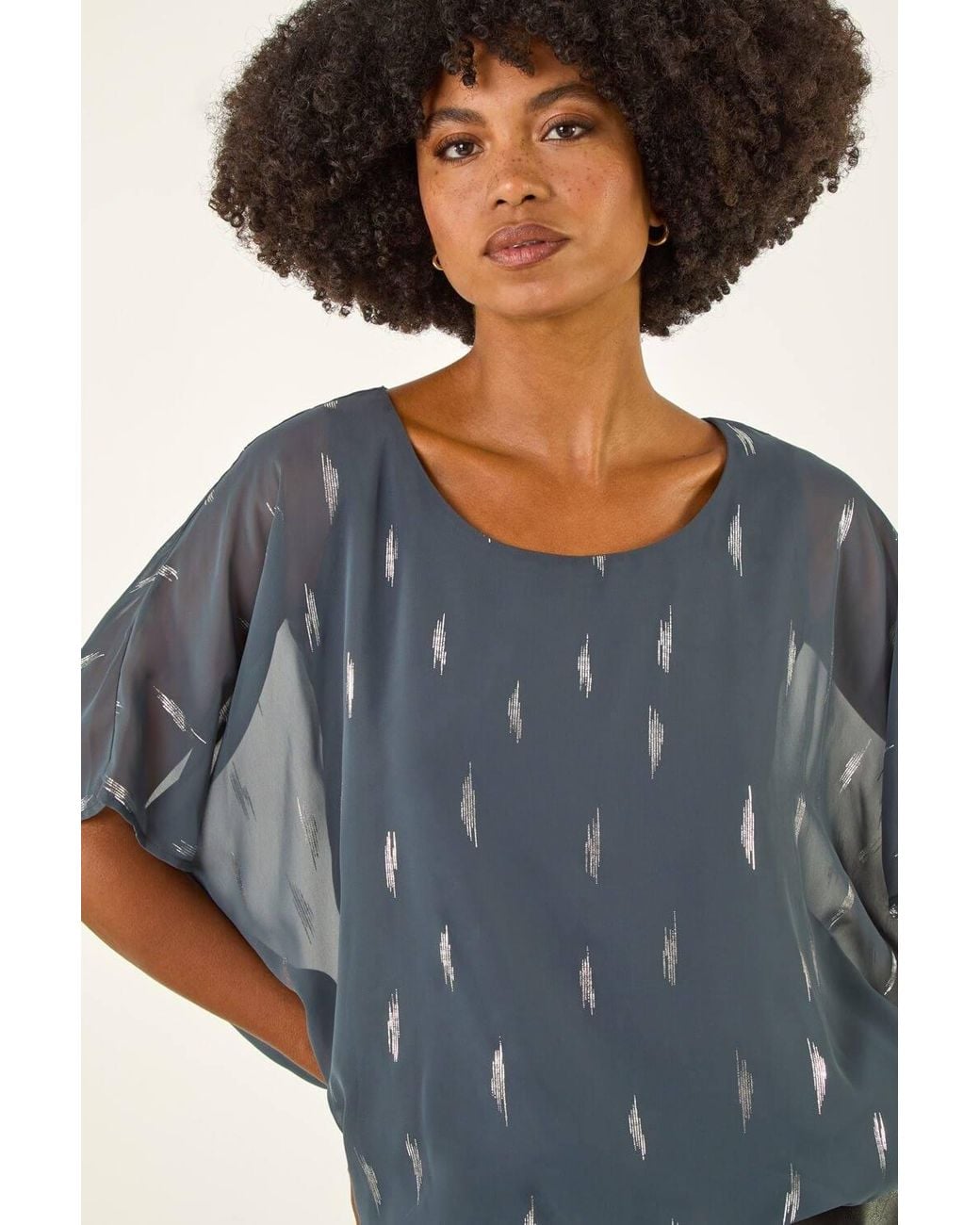 Roman Blue Foil Print Bubble Hem Top