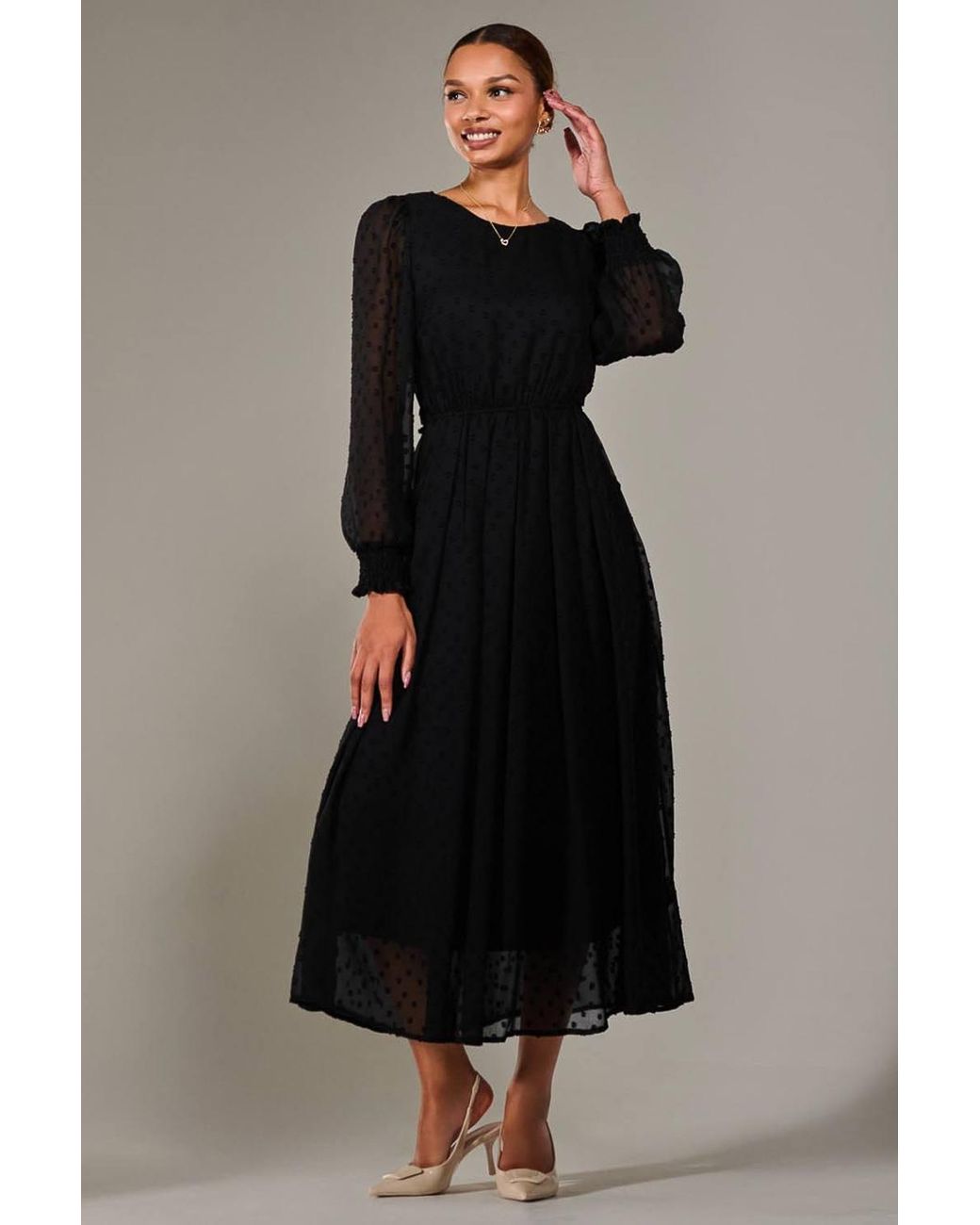 Jolie Moi Black Long Sleeve Chiffon Midaxi Dress