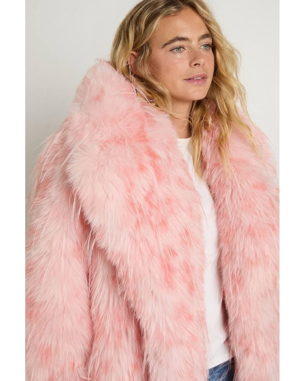 Nasty Gal Pink Animal Faux Fur Oversized Longline Coat