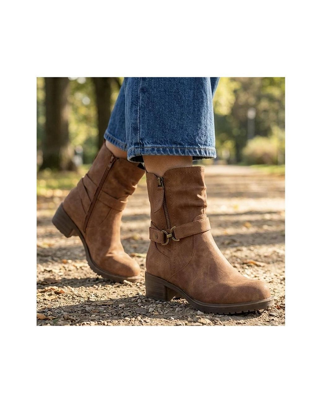 Pavers Brown Warm Lined Zip Fasten Calf Length Boots
