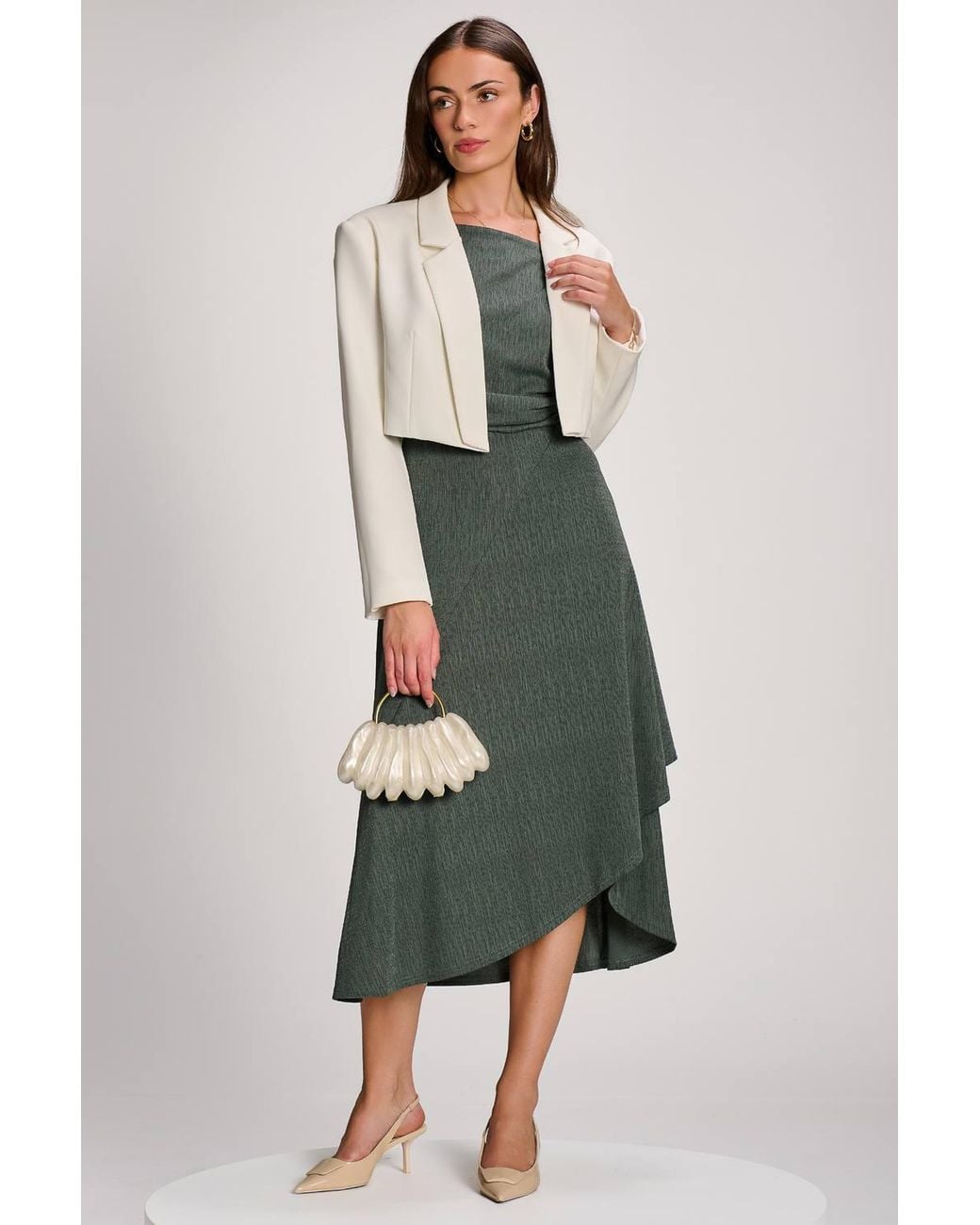 Jolie Moi Green Asymmmetric Draped Midi Dress