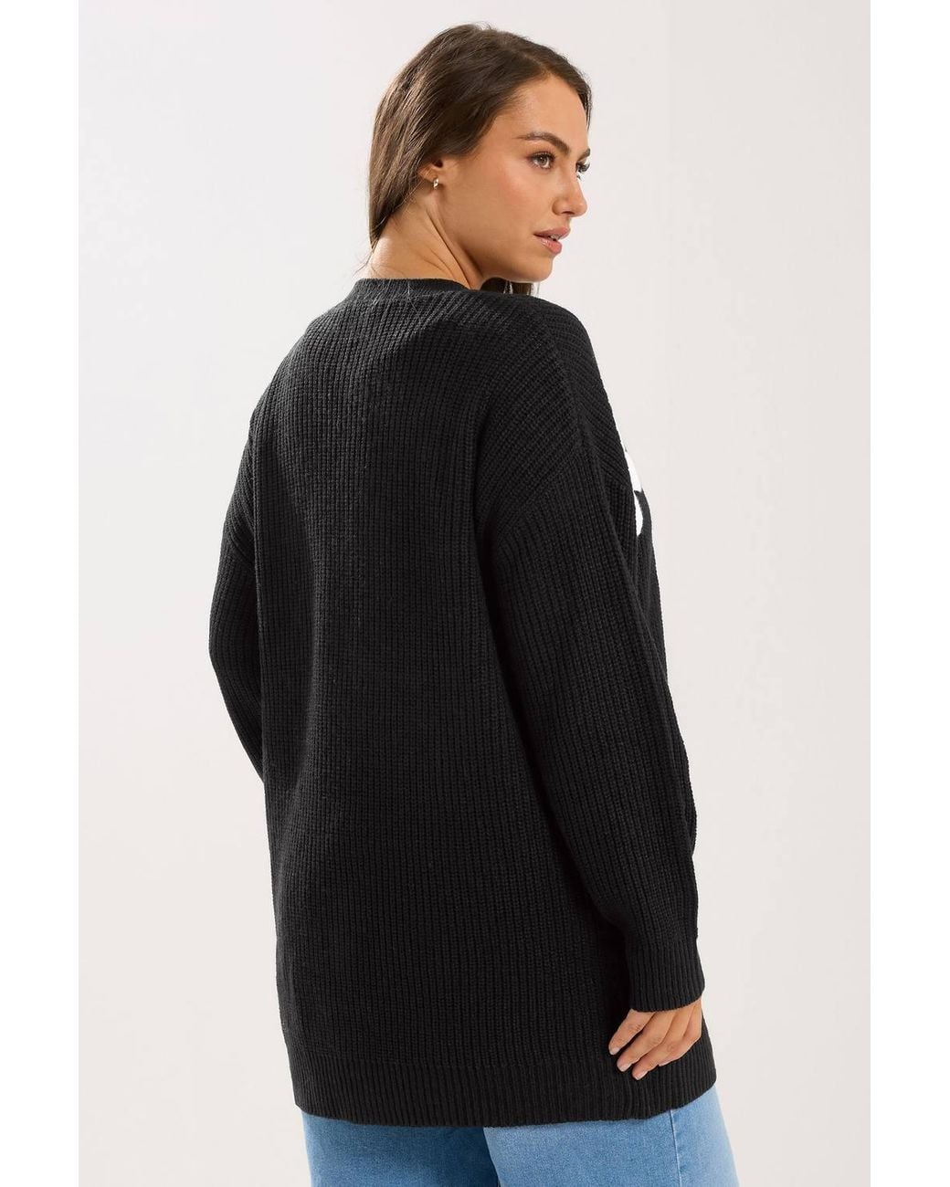 Yours Black Flower Detail Knitted Cardigan