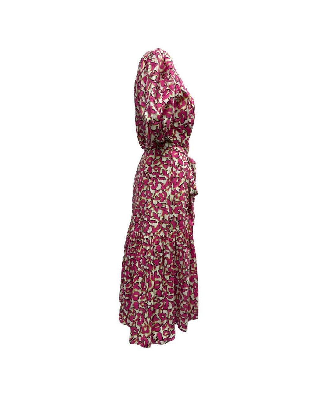 Diane von Furstenberg Red Preloved Elektra Printed Midi Wrap Dress