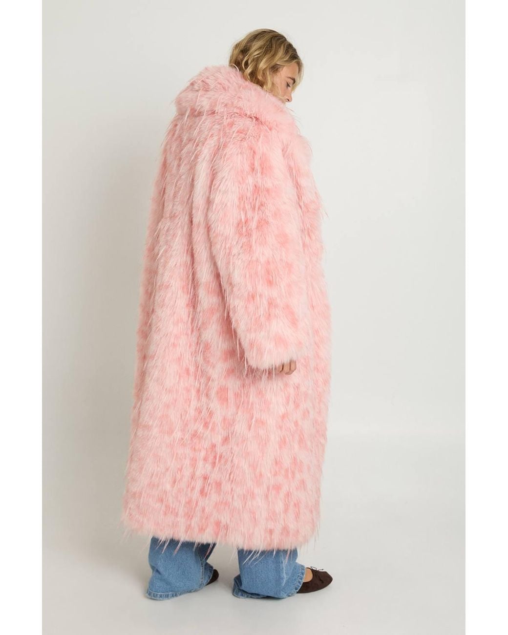 Nasty Gal Pink Animal Faux Fur Oversized Longline Coat