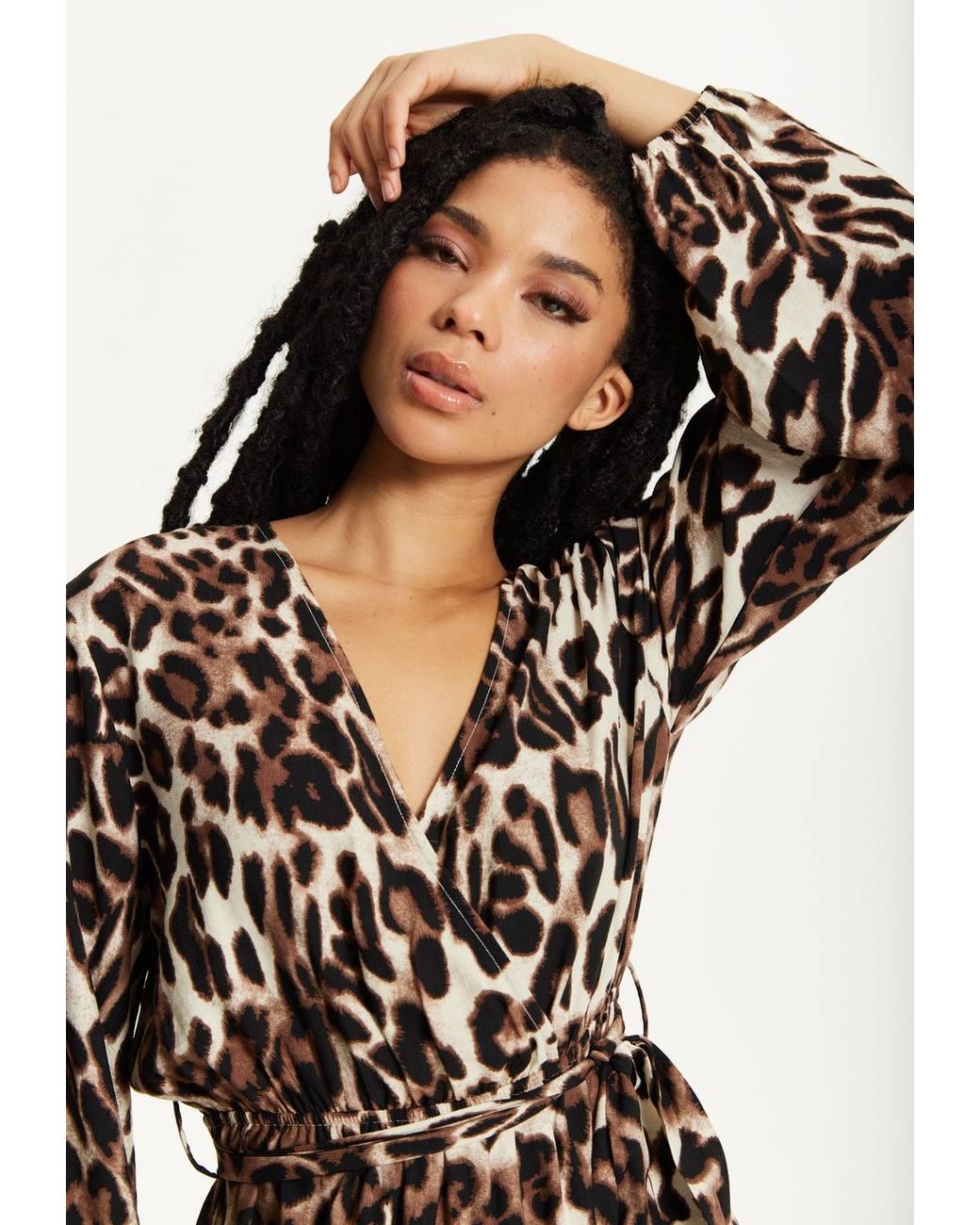 Liquorish White Leopard Print Long Sleeve Midi Dress
