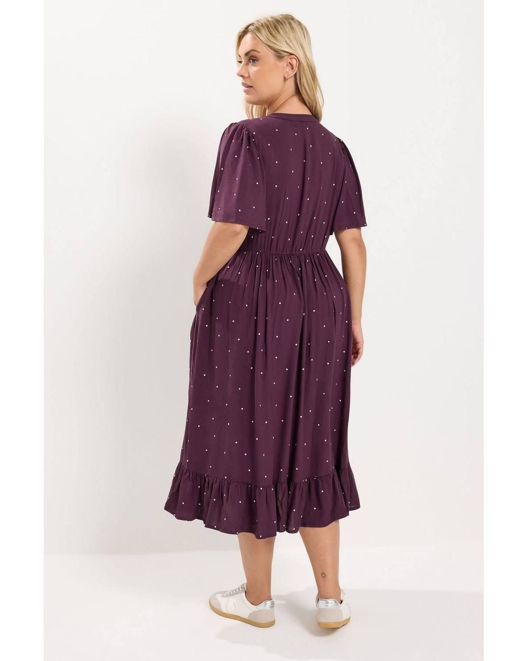 Yours Purple Polka Dot Half-Placket Midi Dress
