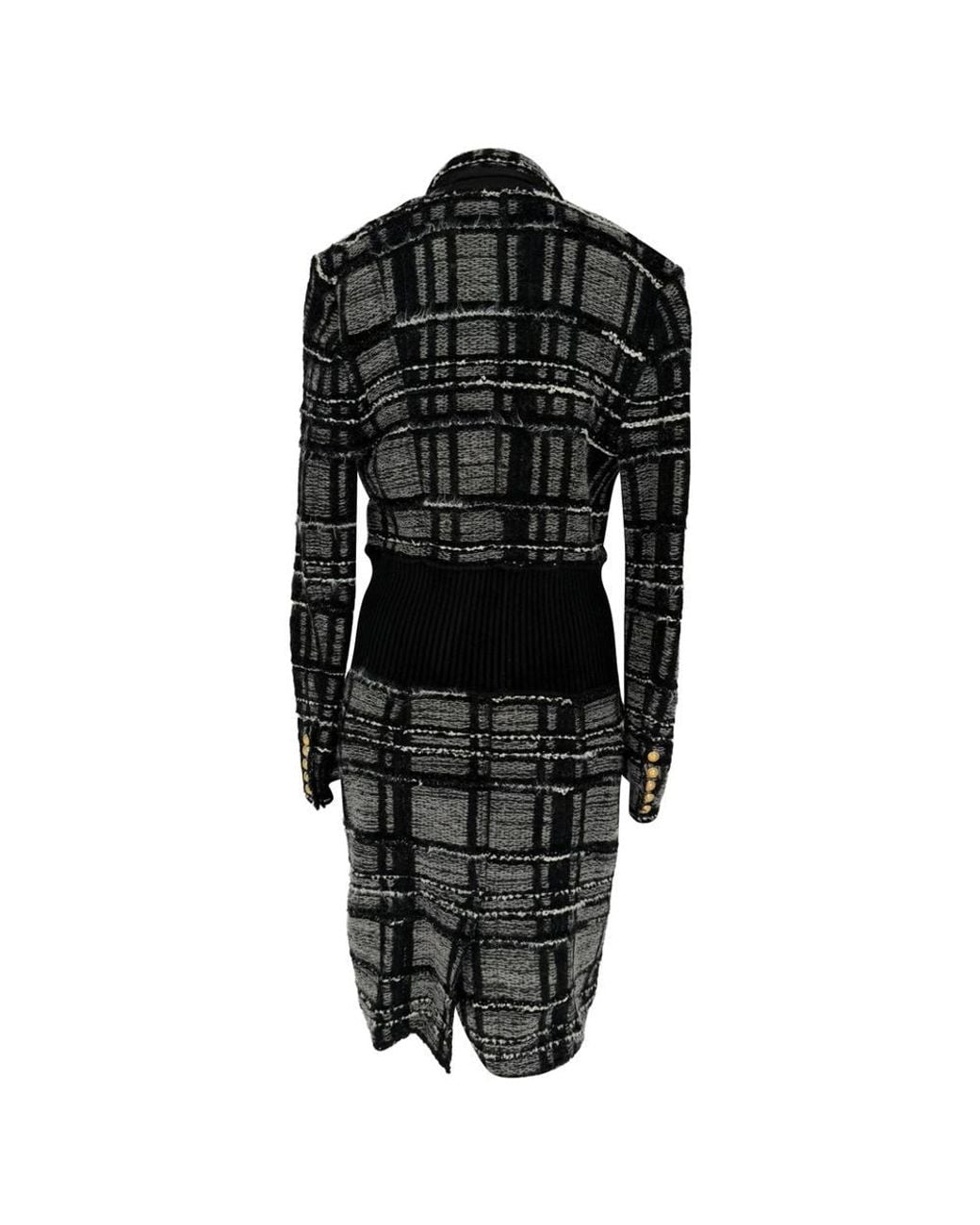 Balmain Black Preloved Plaid Double-Breasted Tweed Coat