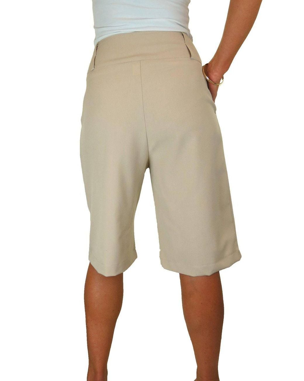 Paulo Due Natural Tailored Wide Leg Knee Shorts