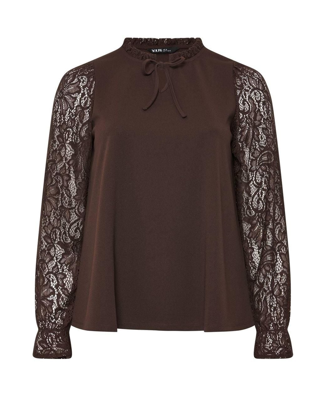 Yours Brown Lace Tie Front Top