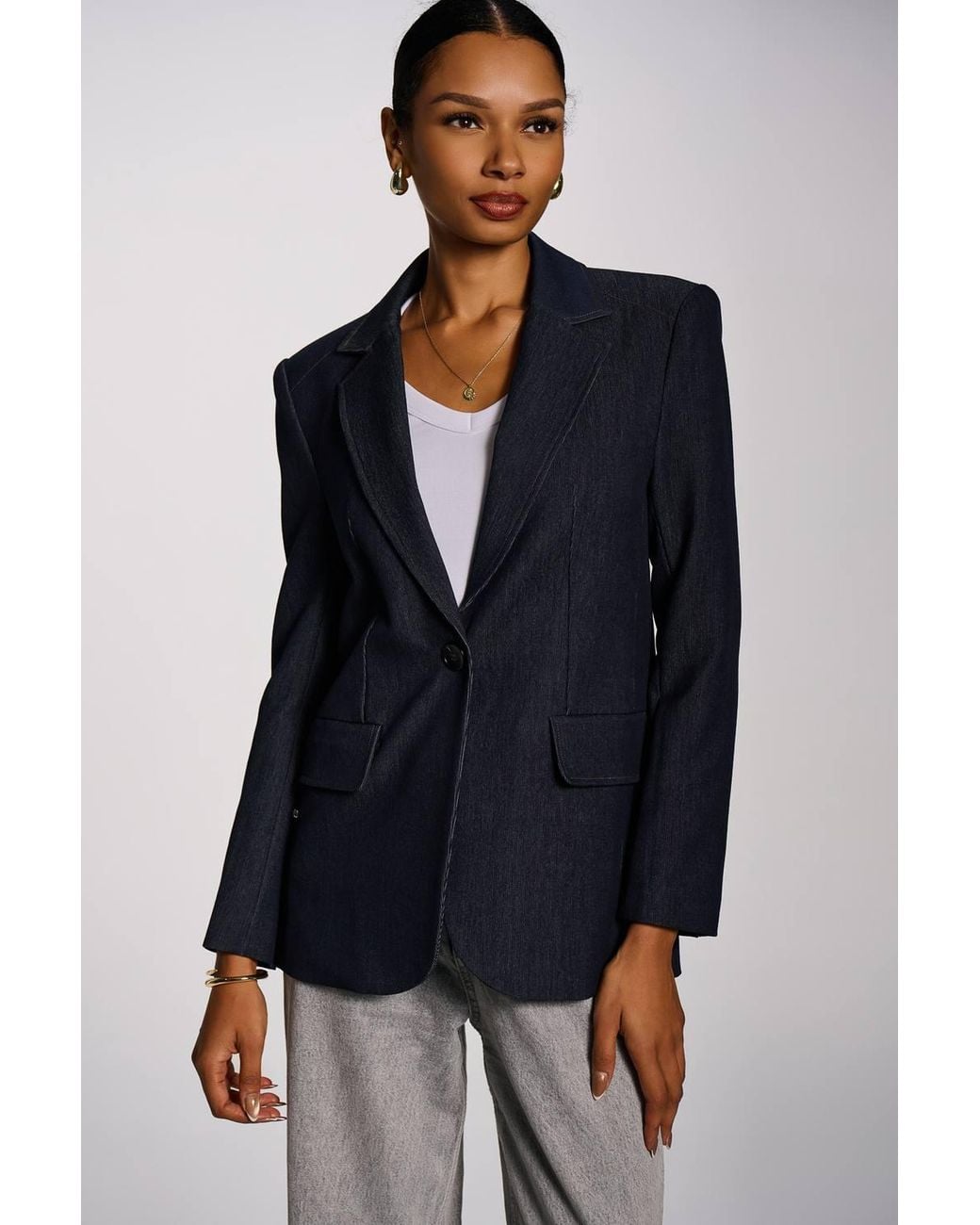 Jolie Moi Blue Oversized Single-Breasted Denim Blazer