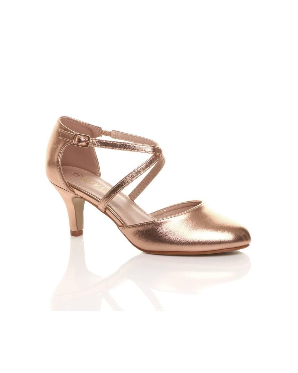 AJVANI Pink High Heel Crossed Straps Court Shoes