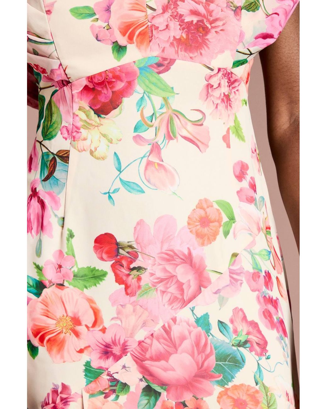 Coast Pink Cap Sleeve Floral Chiffon Midi Dress