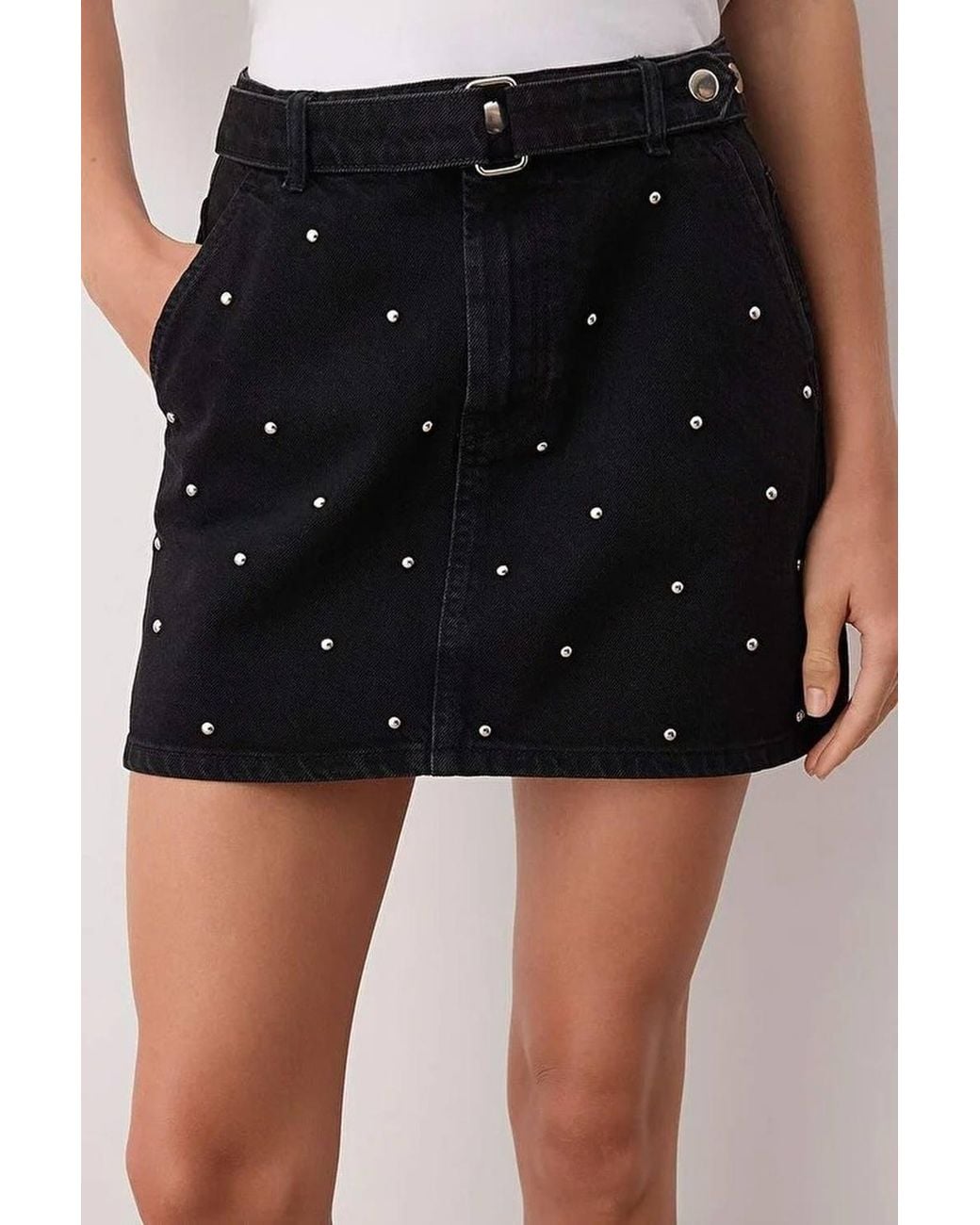 WOVCOR Gray Mini Denim Skirt W/ Accessory Detail