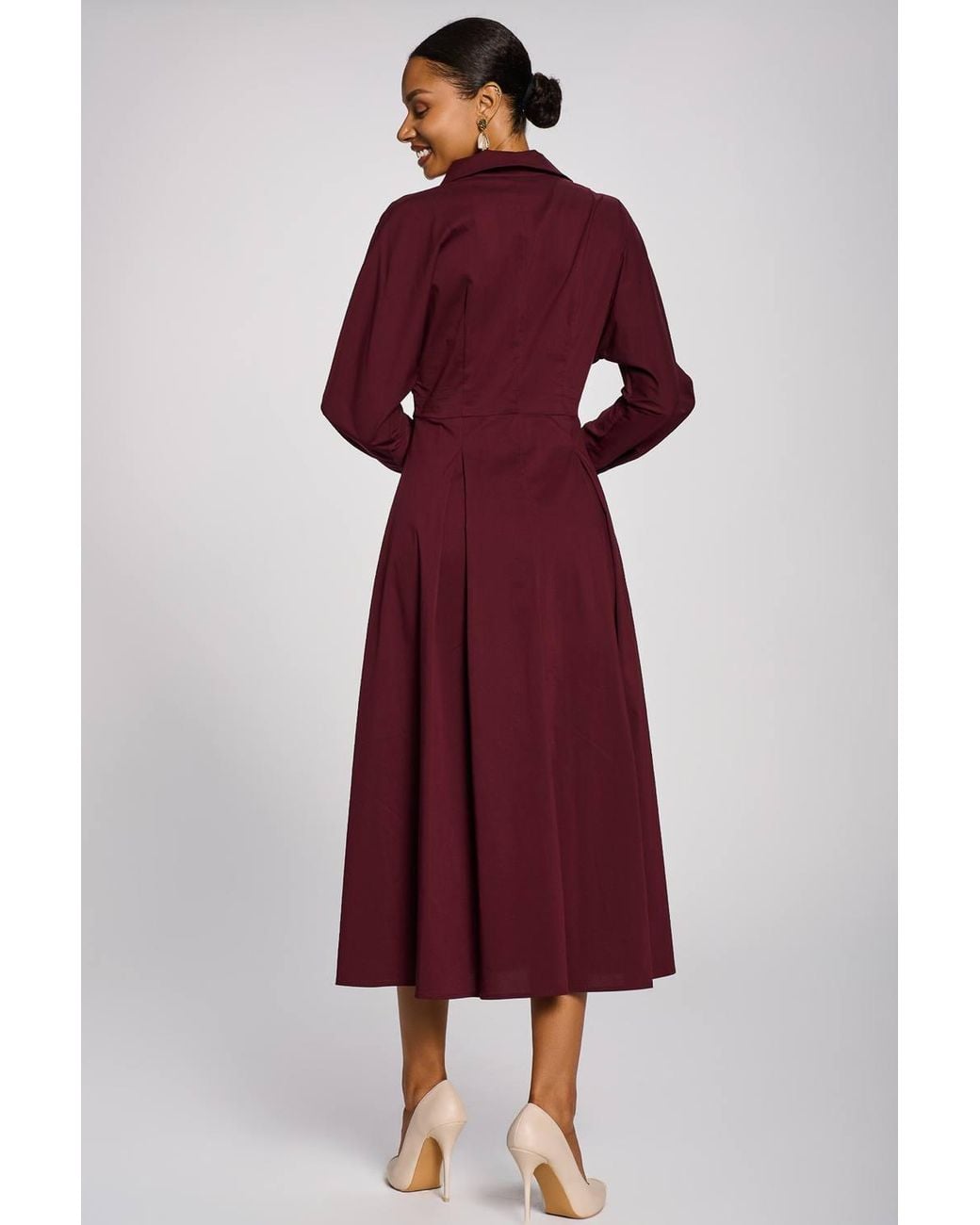 Jolie Moi Red Long Sleeve Cotton Shirt Dress