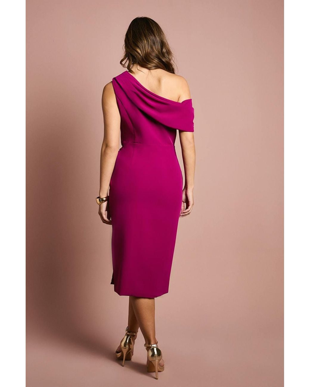 Coast Pink One Shoulder Twist Front Pencil Dress