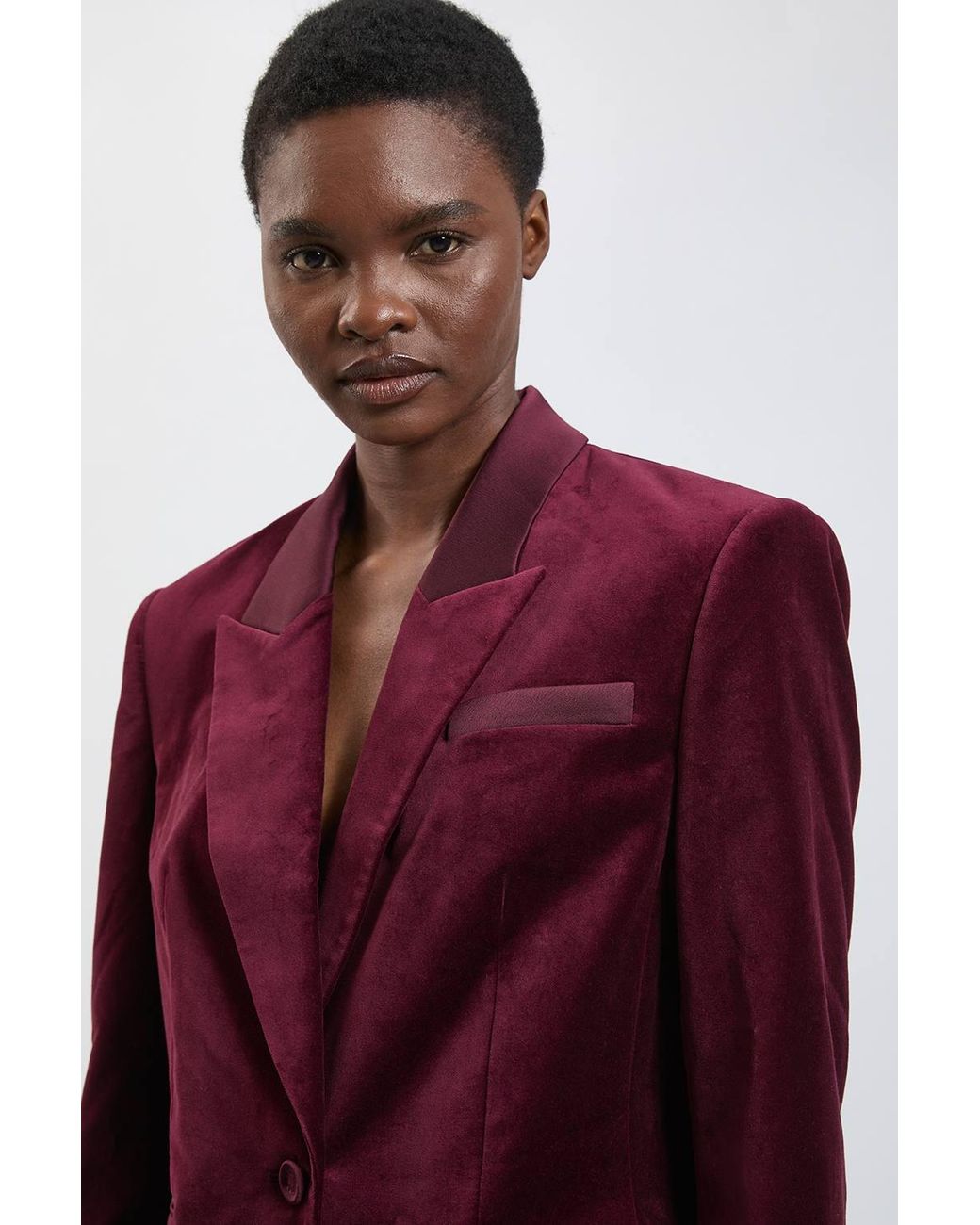Karen Millen Harper's Bazaar Velvet & Satin Mix Tailored Double Breasted Blazer