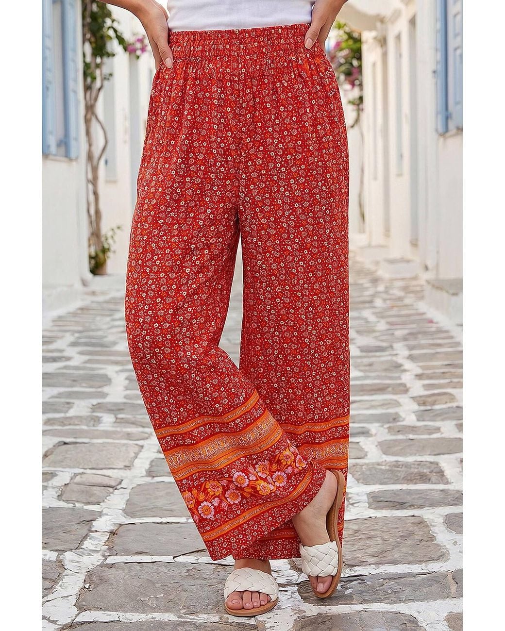 Roman Shirred Waist Wide Leg Trouser