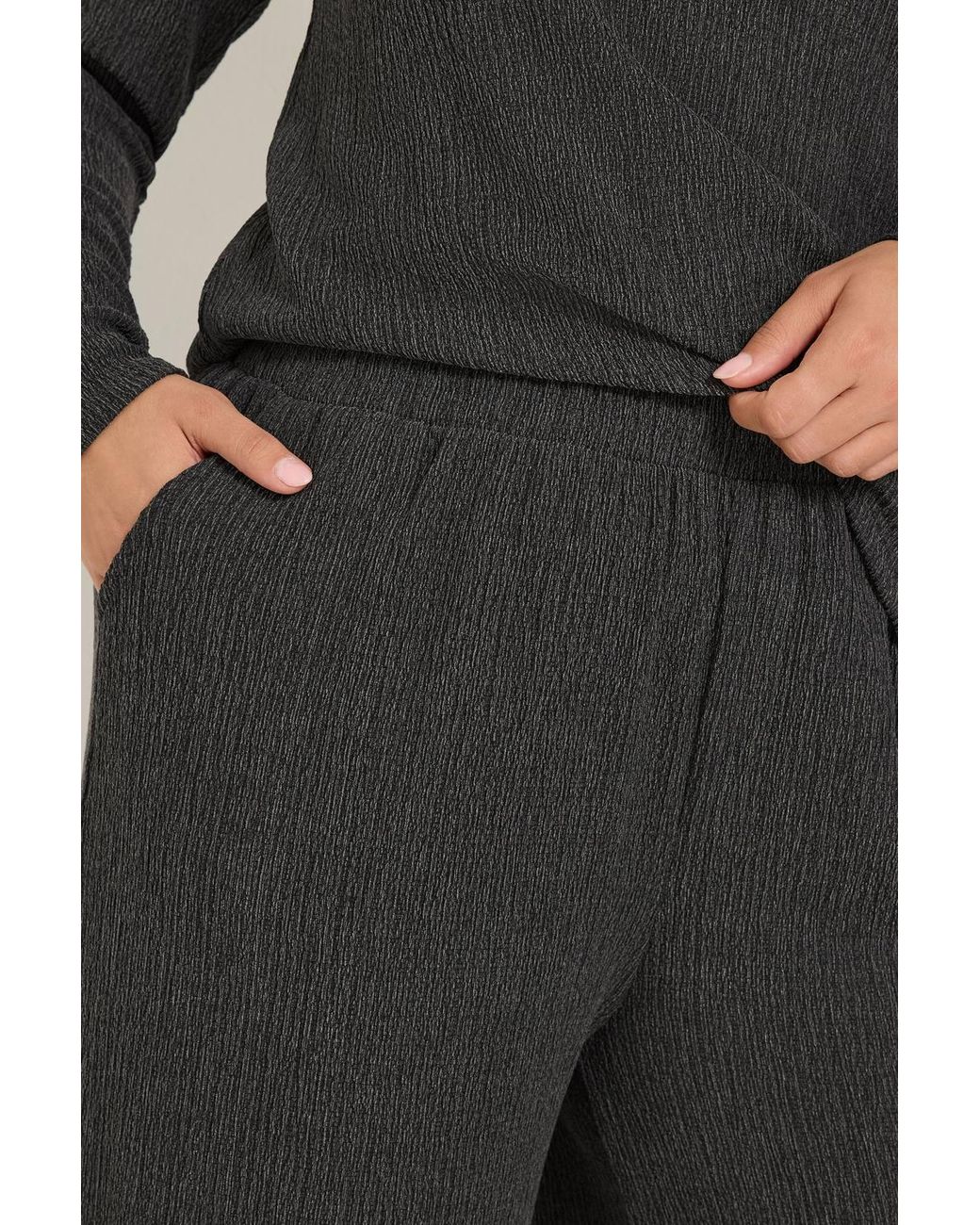 Yours Black Wide Leg Textured Trousers