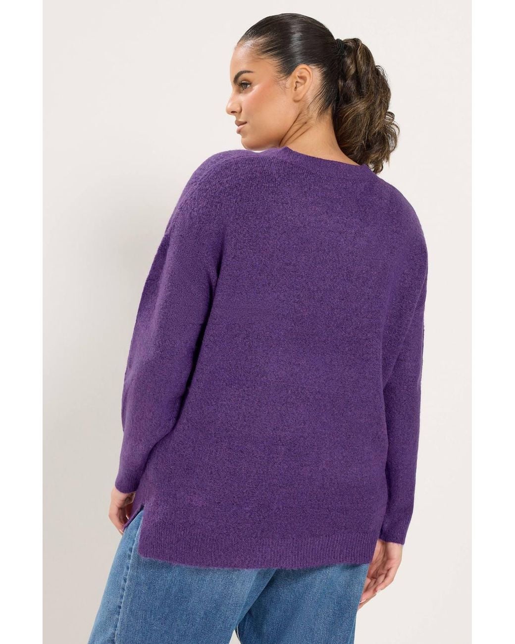 Yours Purple Knitted V-Neckline Jumper