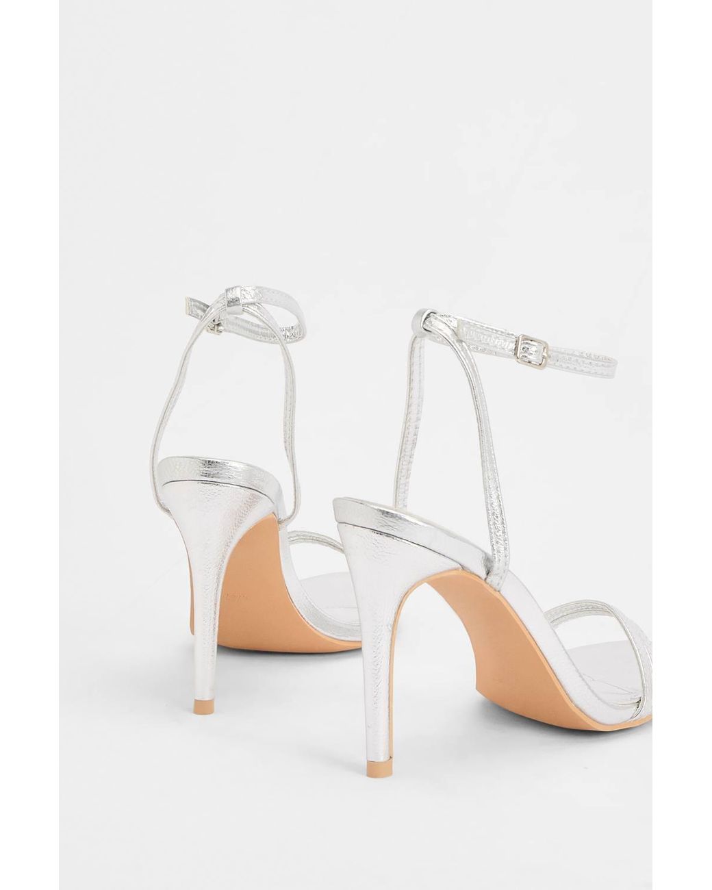 MissPap Natural Faux Metallic Leather Double Strap Barely There Heeled Sandals