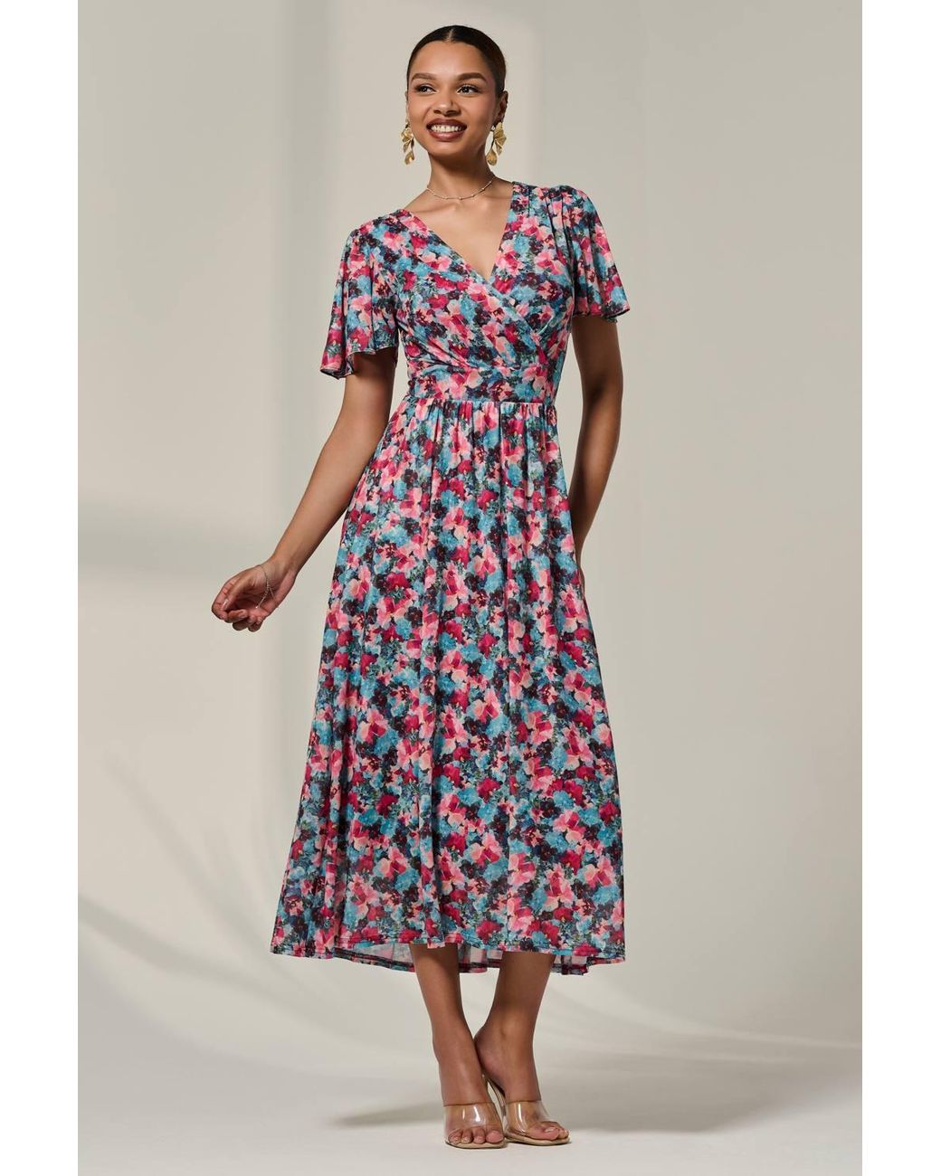 Jolie Moi Multicolor Wrap Front Mesh Maxi Dress