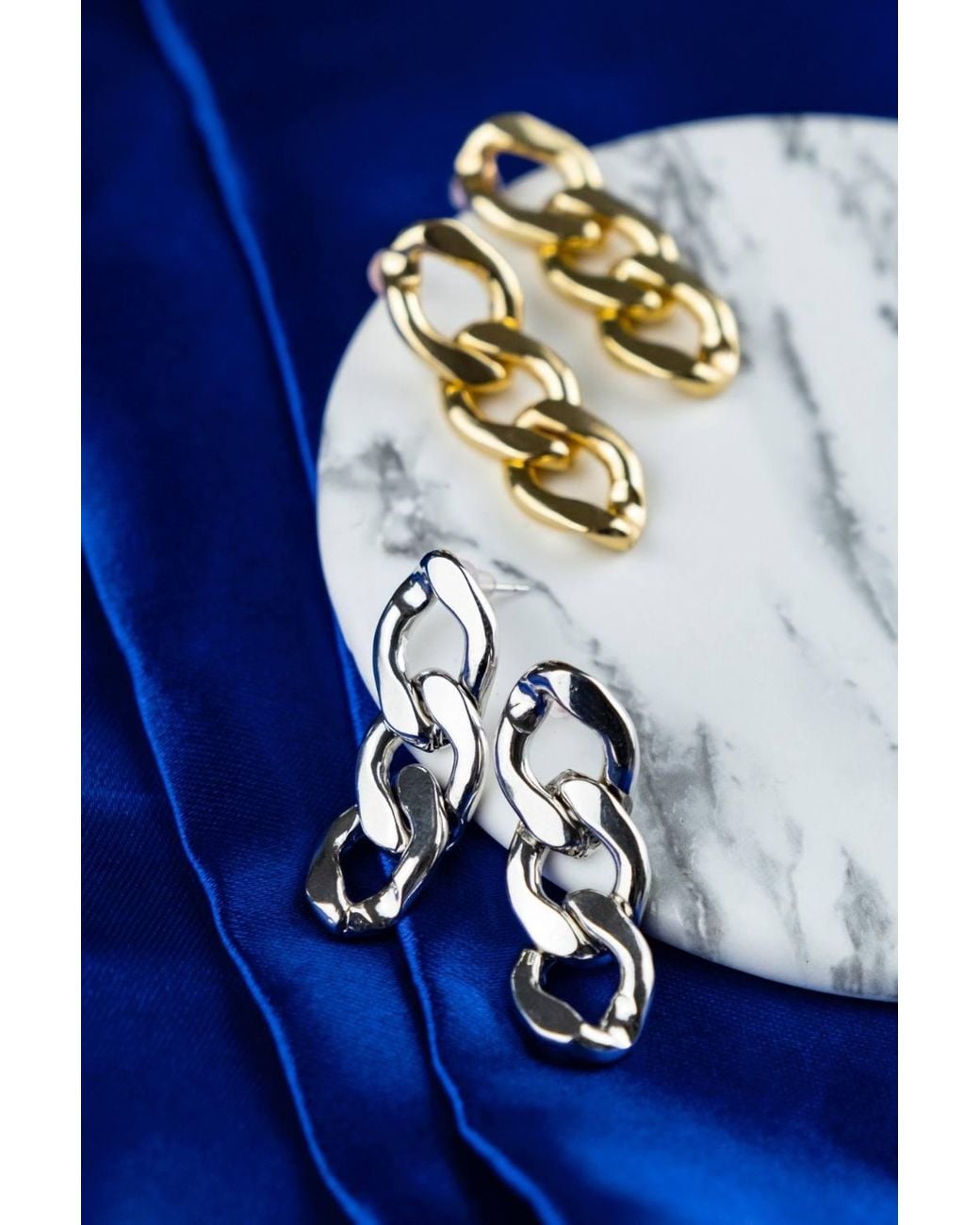 The Colourful Aura Brown Steel Punk Cuban Link Chain Tassel Drop Stud Earrings