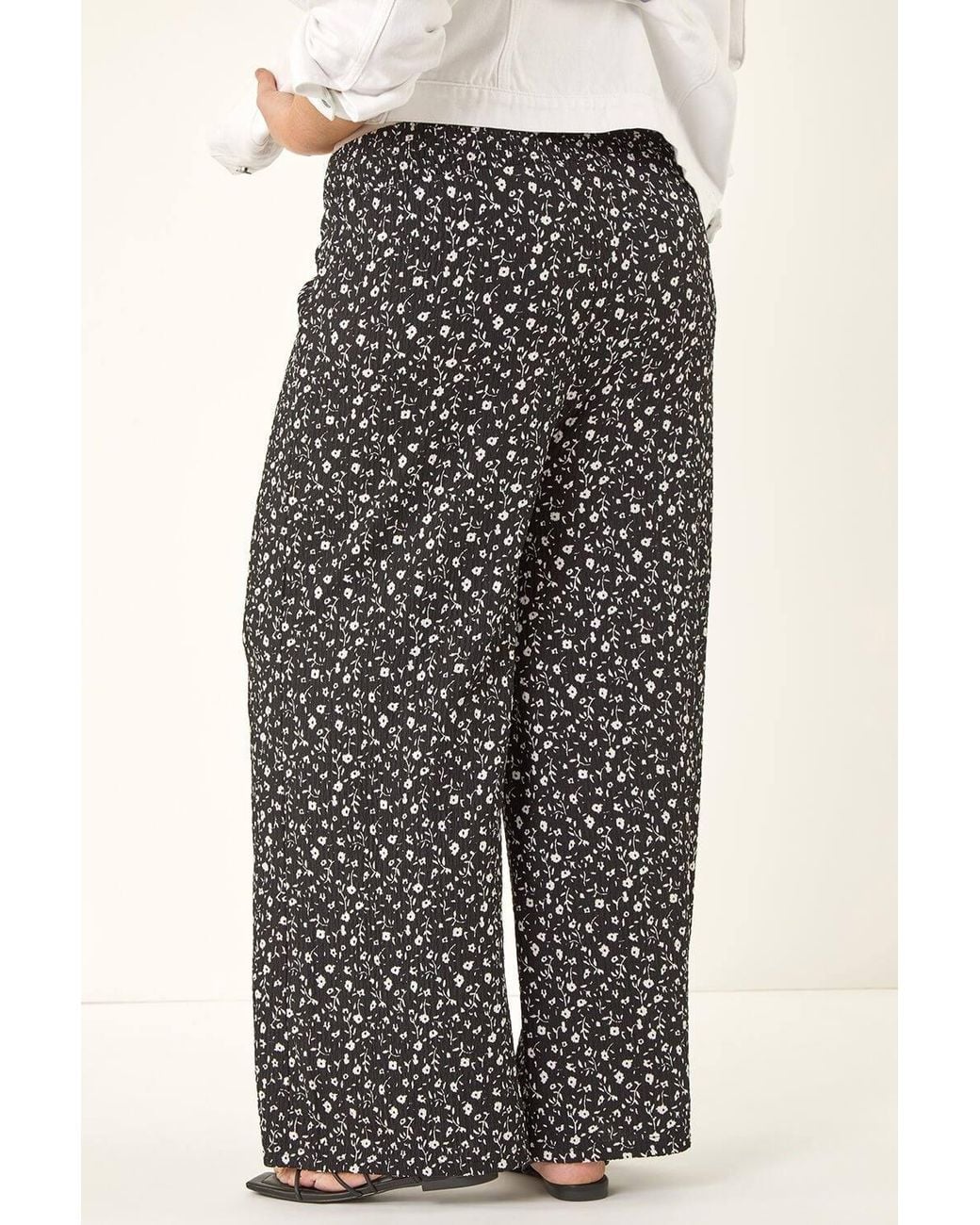 Roman Black Curve Textured Print Wide Leg Trousers