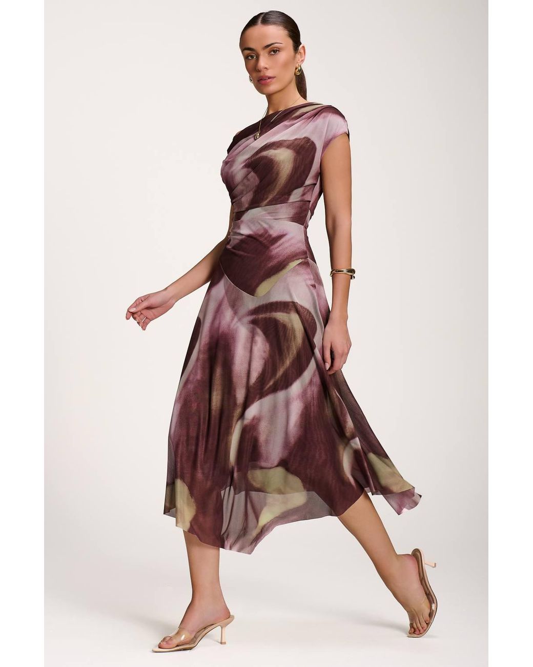 Jolie Moi Multicolor Asymmetric Draped Mesh Dress