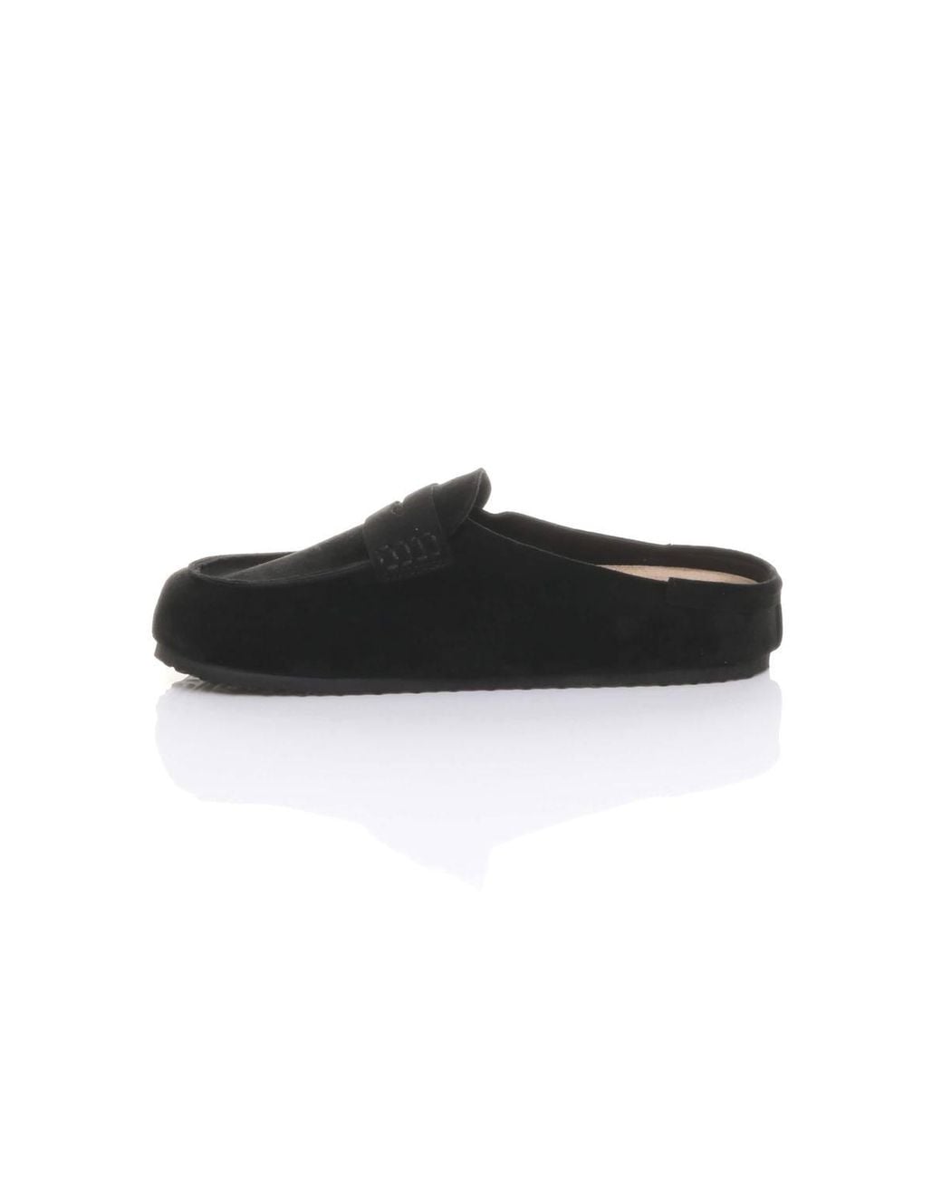 AJVANI Black Flat Slip On Casual Penny Loafers Footbed Mules