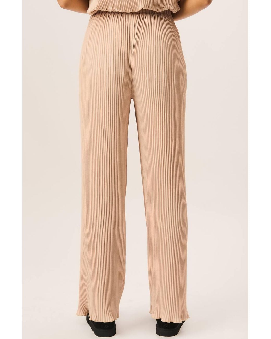 Gini London Natural Plisse Loungewear Wide Leg Trousers
