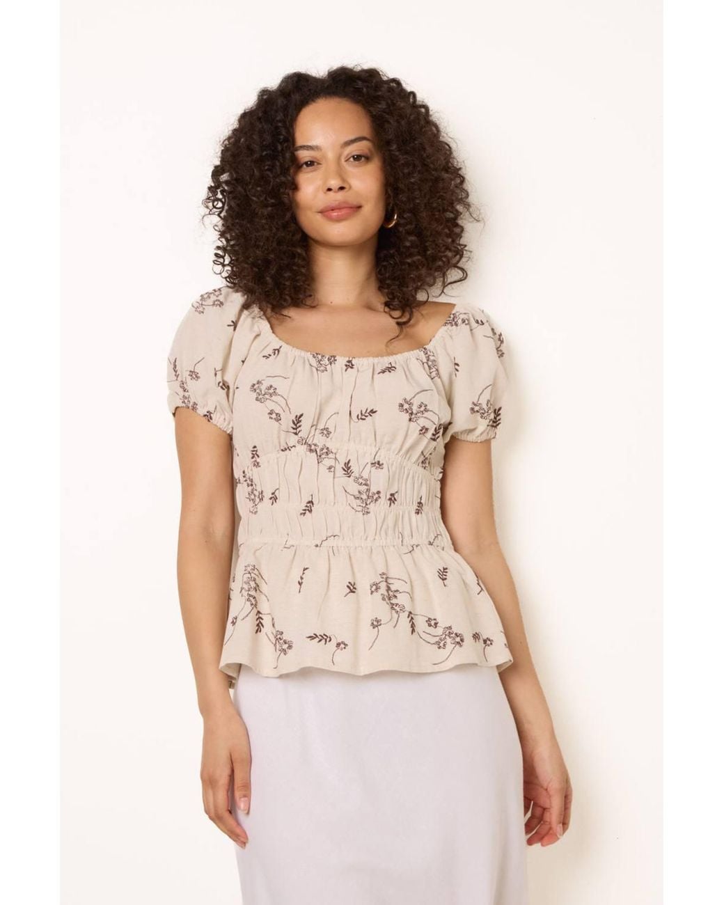 Blue Vanilla Natural Elasticated Waist Short Sleeve Square Top