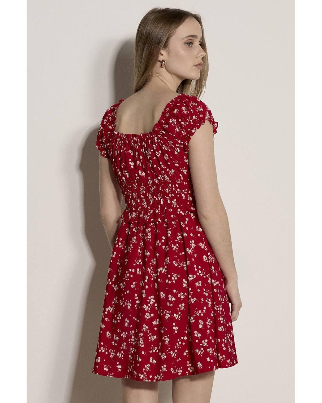 Apricot Red Floral Ruffle Mini Dress