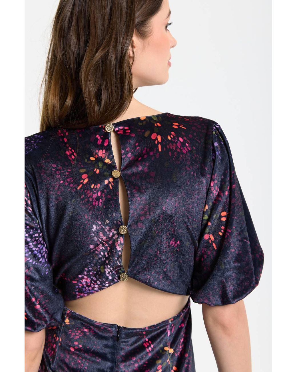 Liquorish Blue Floral Printed Velvet Wide Leg Jumpsuit