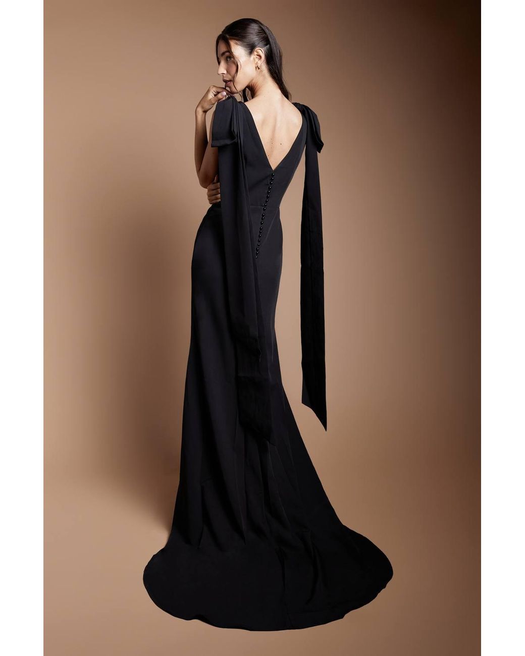 Coast Black Bow Detail Button Back Column Maxi Bridesmaid Dress