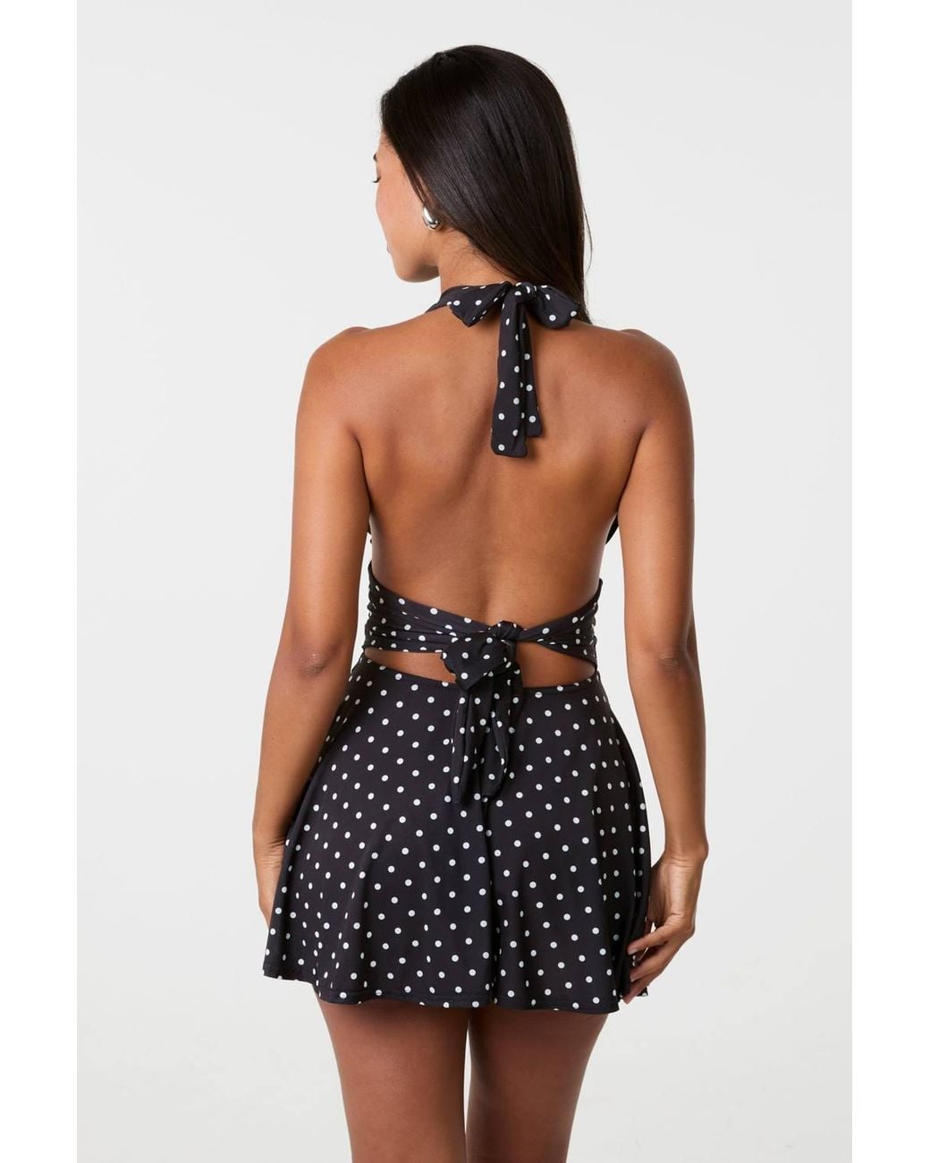 Pink Vanilla Black Polka Dot Slinky Halter Neck Dress