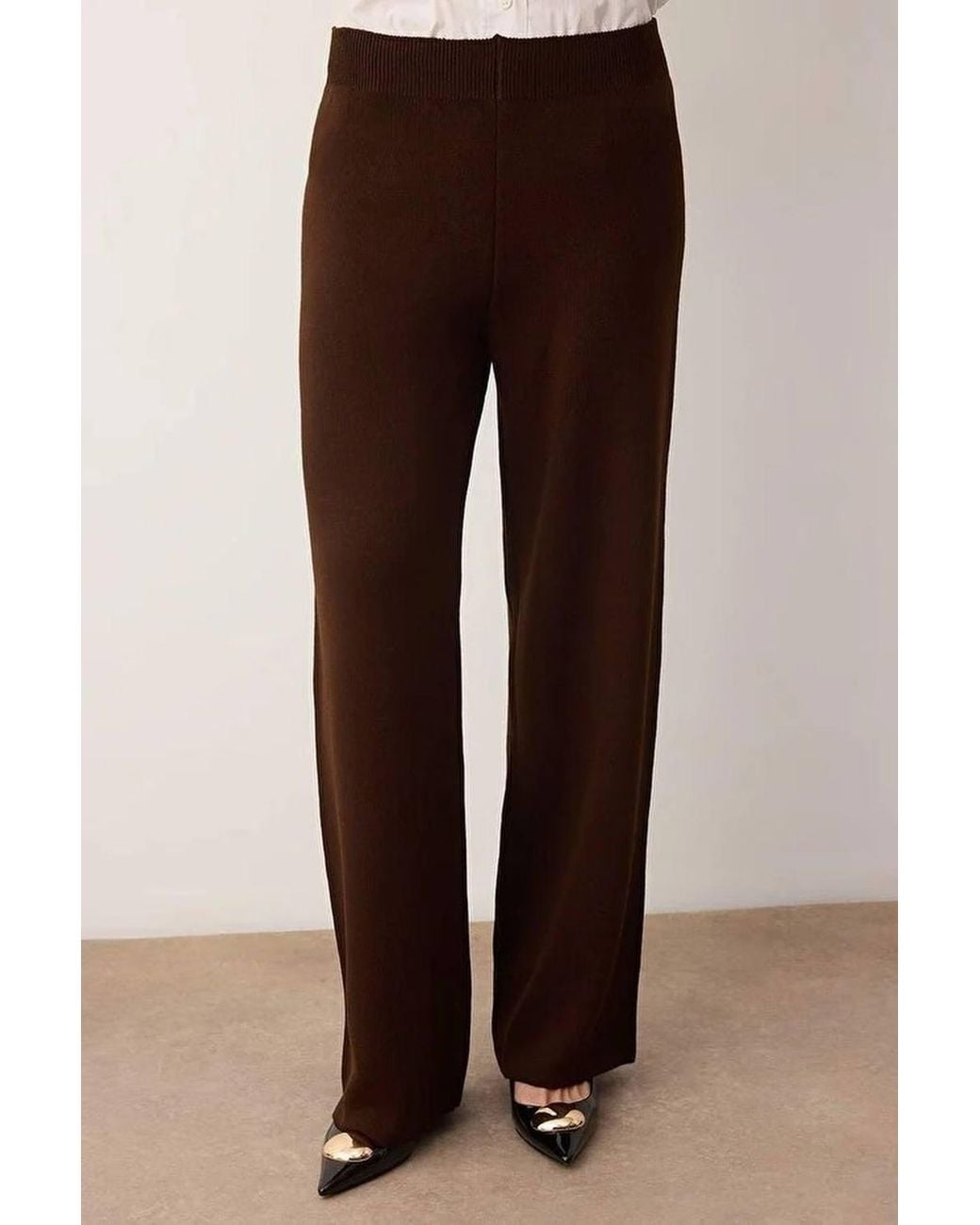 WOVCOR Brown Button Belt Detail Knit Top & Wide Leg Trouser Co-Ord Set
