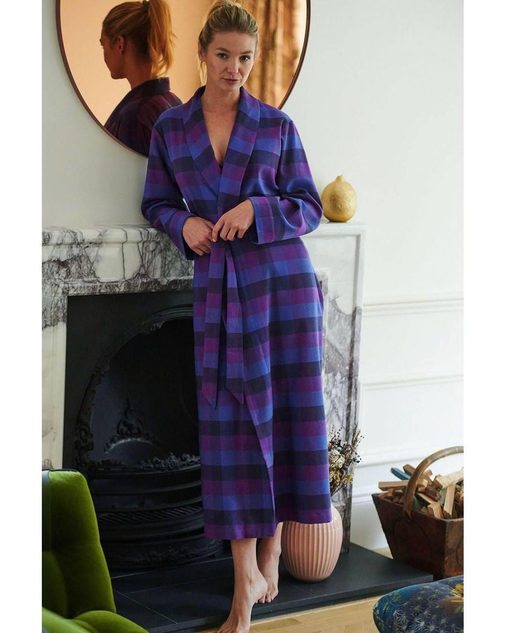 British Boxers Blue "Berwick" Check Brushed Cotton Dressing Gown