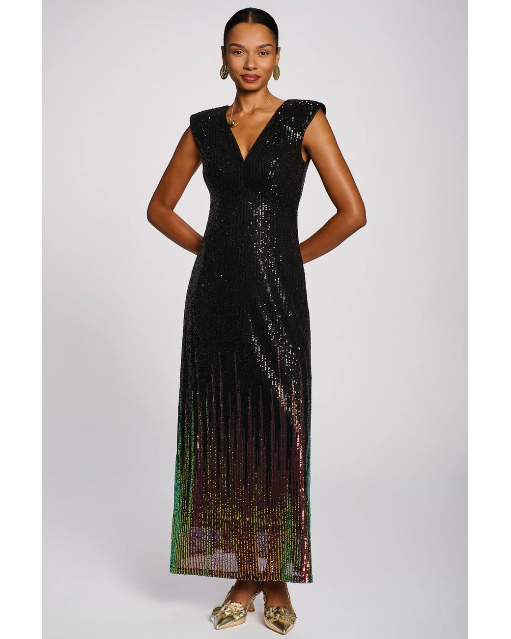Jolie Moi Black Multi-Tone Patterned Sequin Maxi Dress