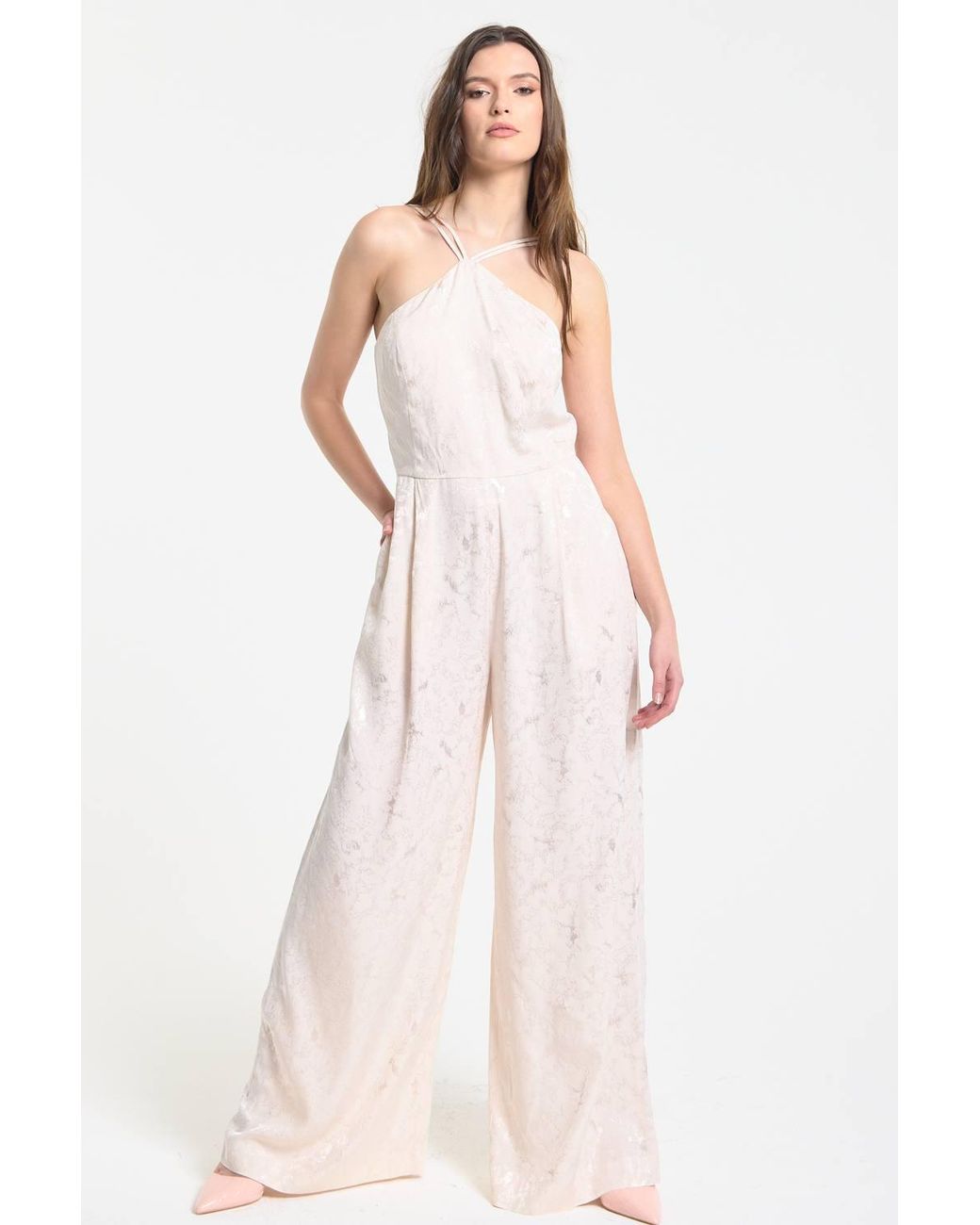 Liquorish Pink Champagne Jacquard Wide Leg Jumpsuit