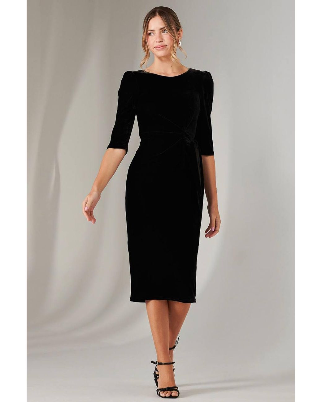 Jolie Moi Black Velvet Side Tie Midi Dress