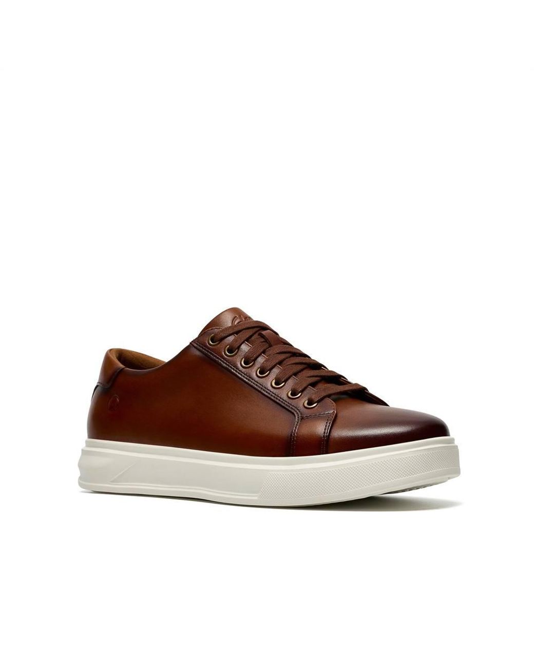 Clarks Brown Goswell Tie Tan Leather Trainers, Lace Up for men