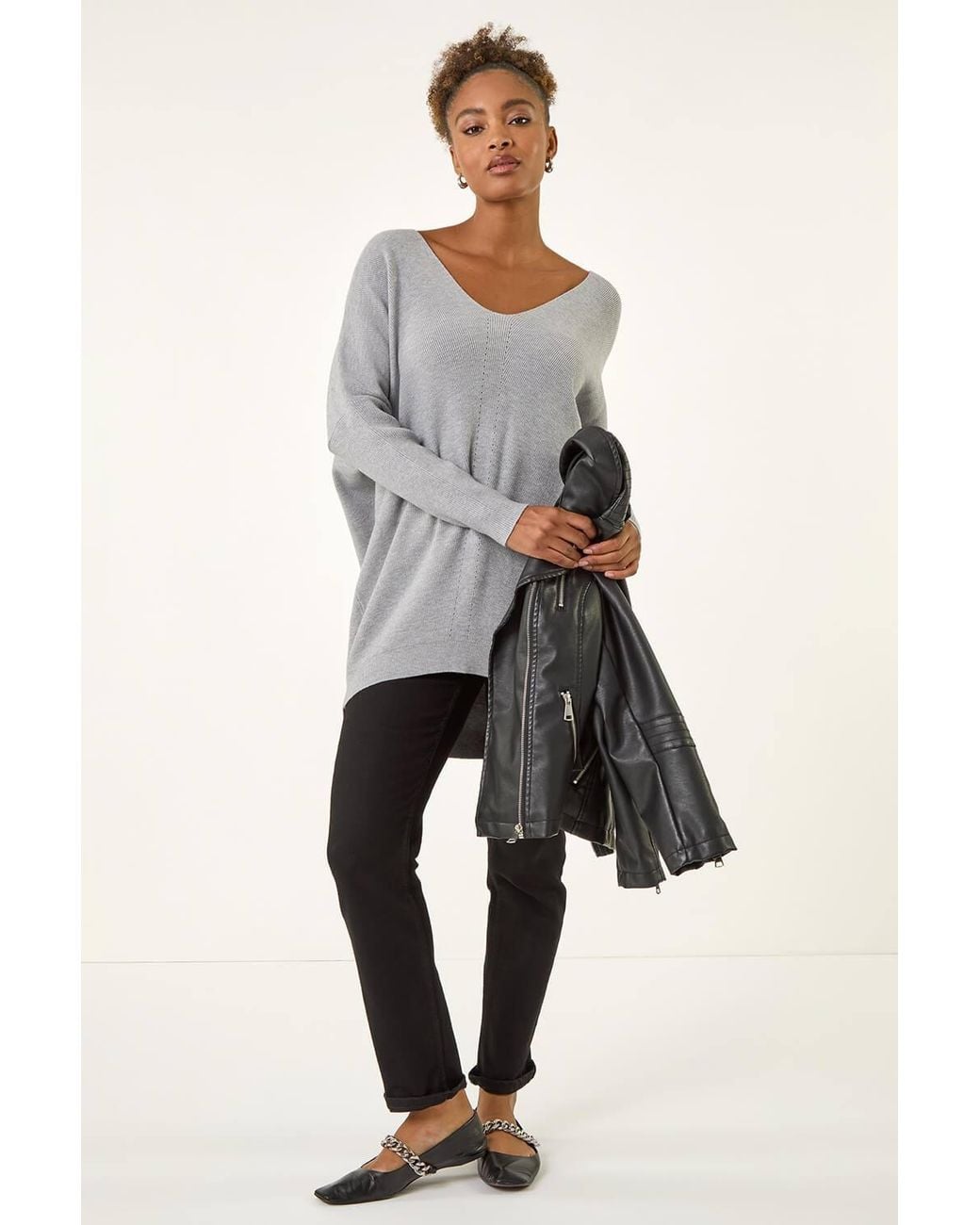 Roman Gray Animal Print Eyelet Back Knit Jumper