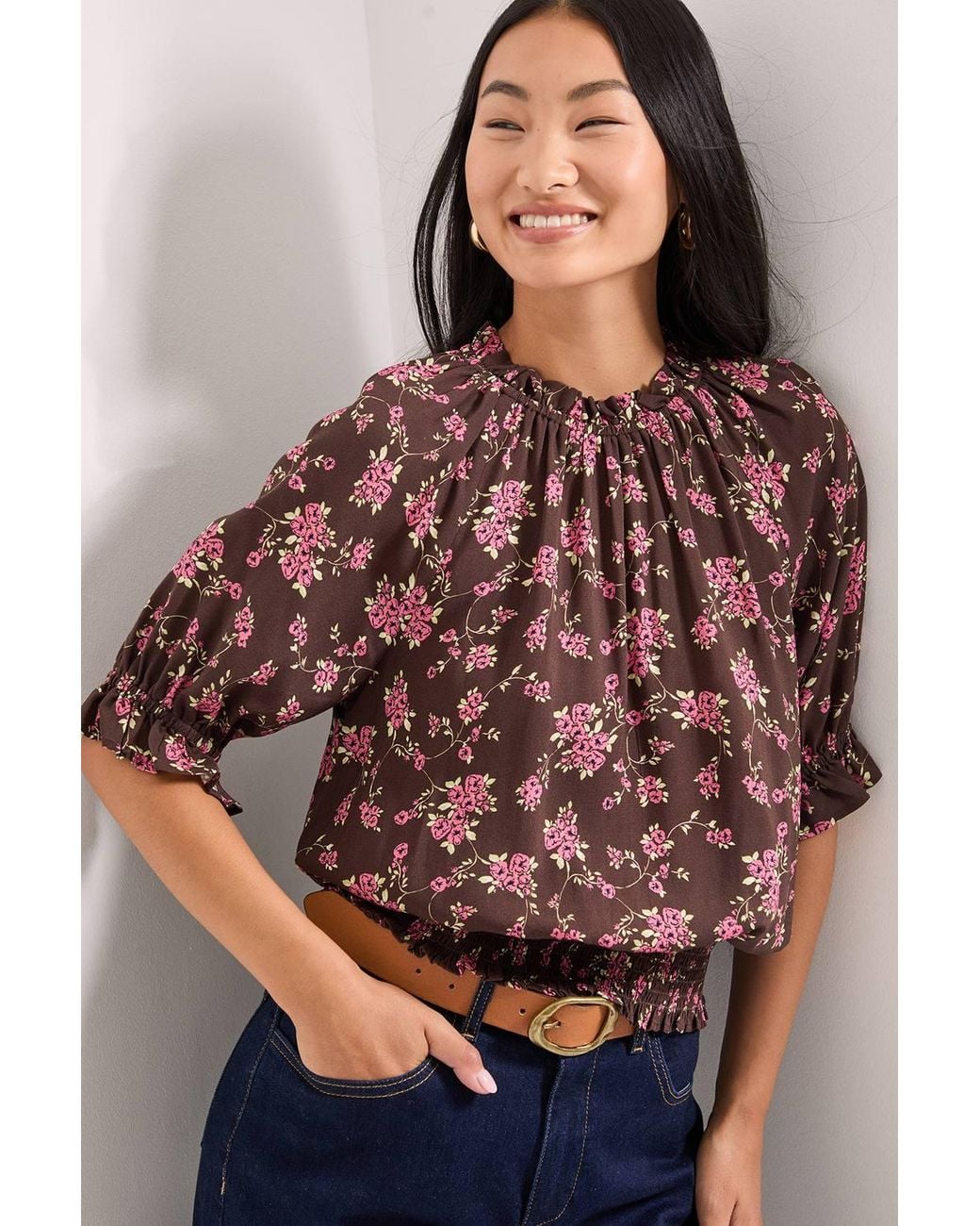 Dorothy Perkins Petite Frill Neck Shirred Cuff Blouse