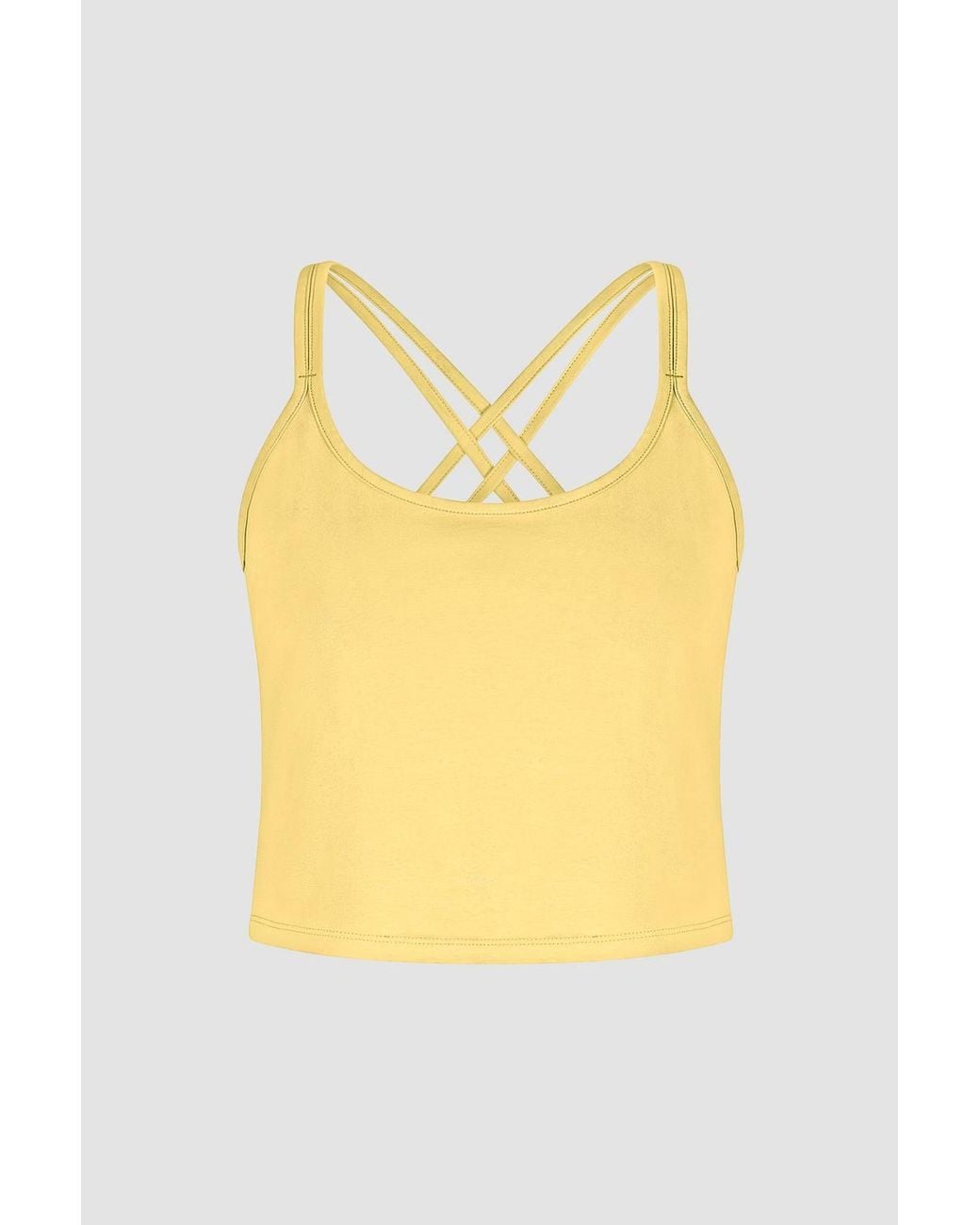 Enorsia Yellow Cotton Stretch Cross Back Crop Cami Tops