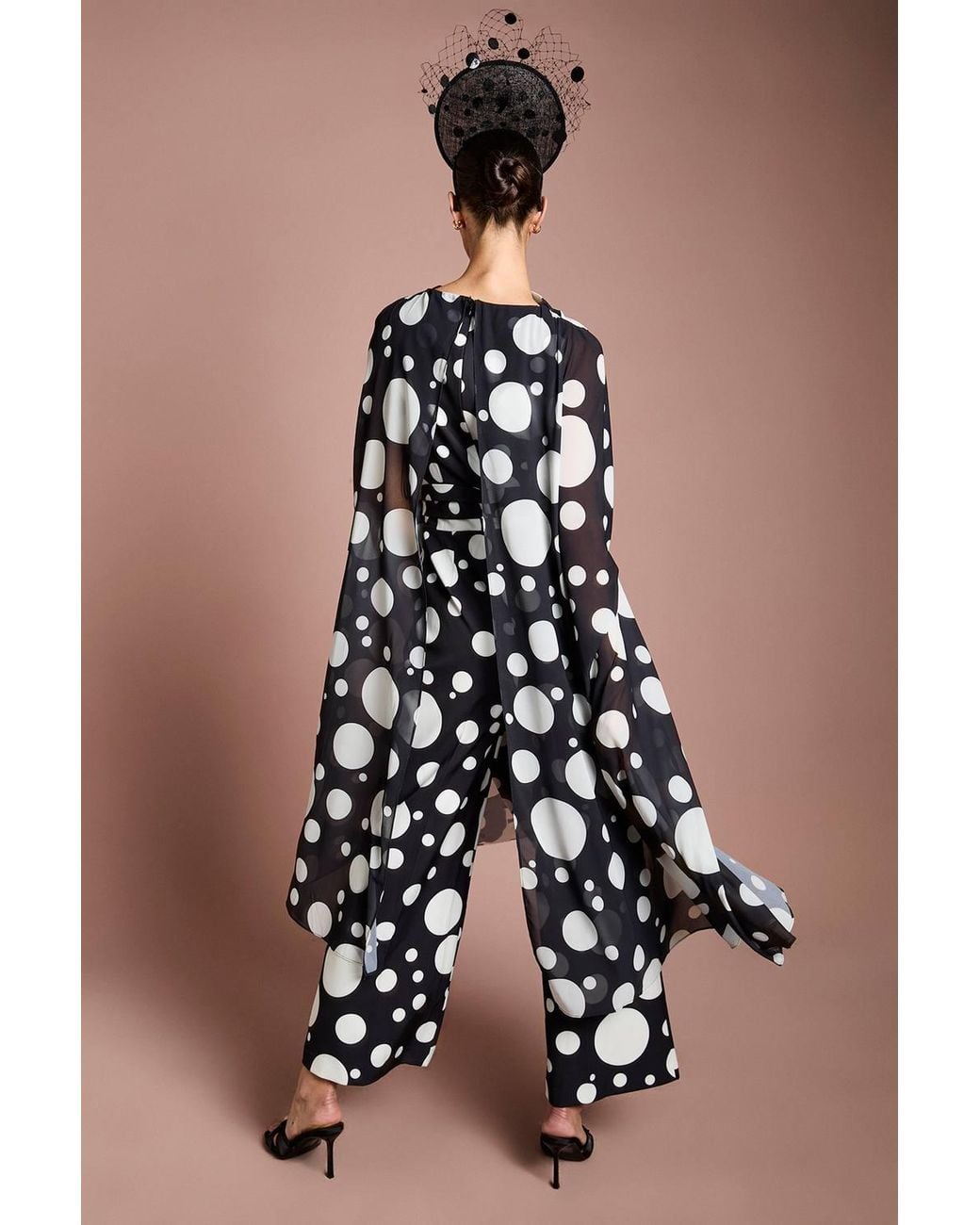 Coast Black Lisa Tan Printed Cape Sleeve Side Leg Jumpsuit