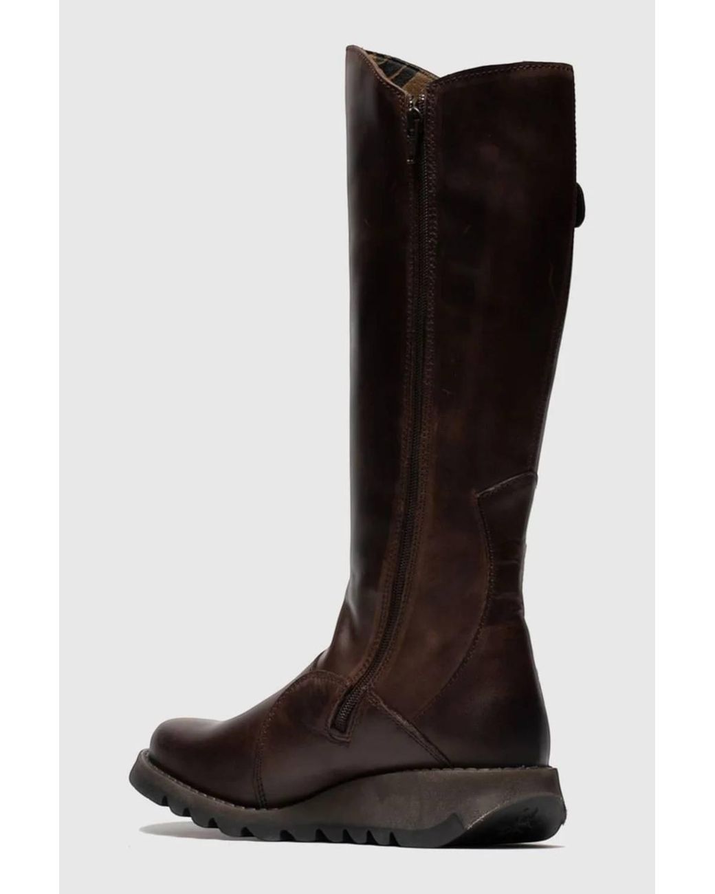 Infinity Leather Black Fly London Mol 2 Leather Wedge Heel Knee High Zip-Up Boots