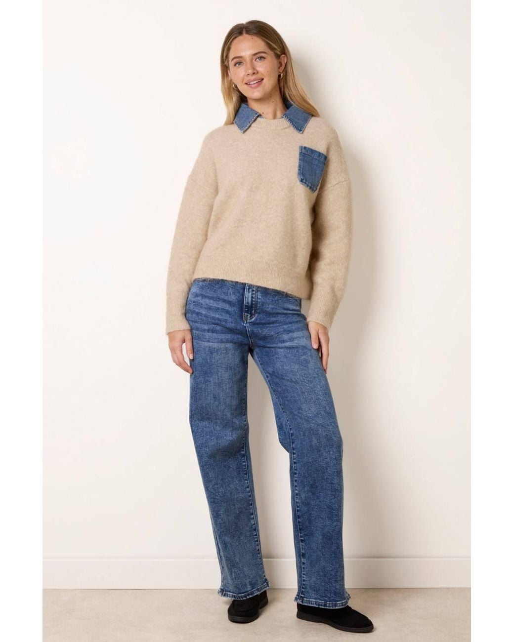 Blue Vanilla Blue Long Sleeve Collar Jumper