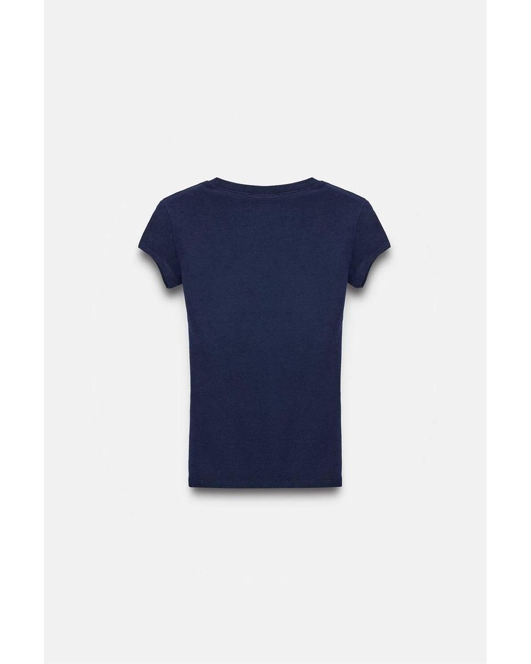 Dilvin Blue Slim Fit V-Neck Jersey Blouse