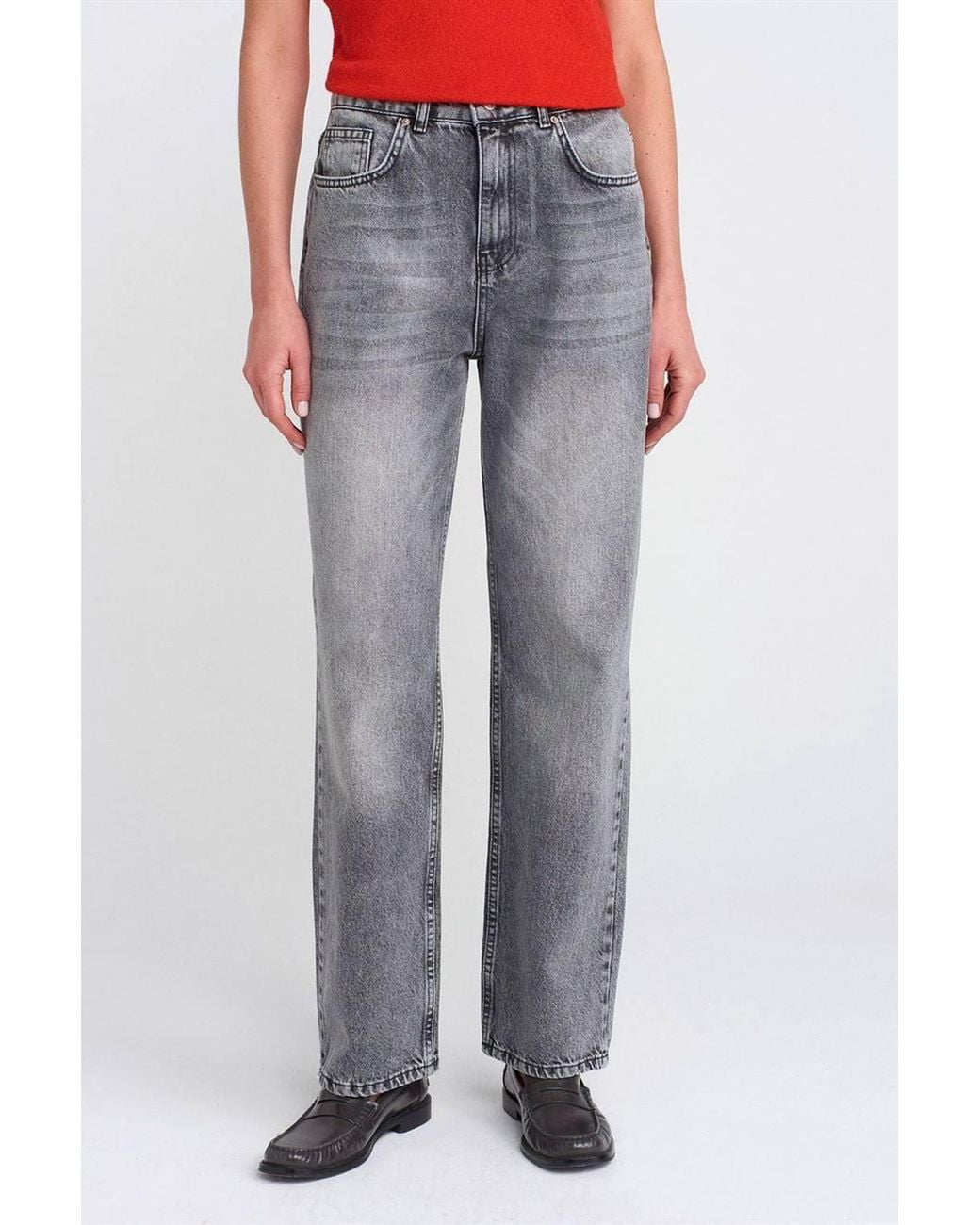 Dilvin Red High-Waist Straight-Leg Mom Jeans